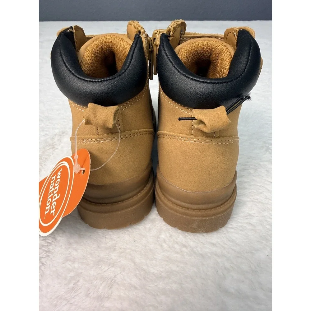 NEW Boys Tan Work Boots Trucker  Strap Side Zip Slip On Brown Kids 7 NWT
